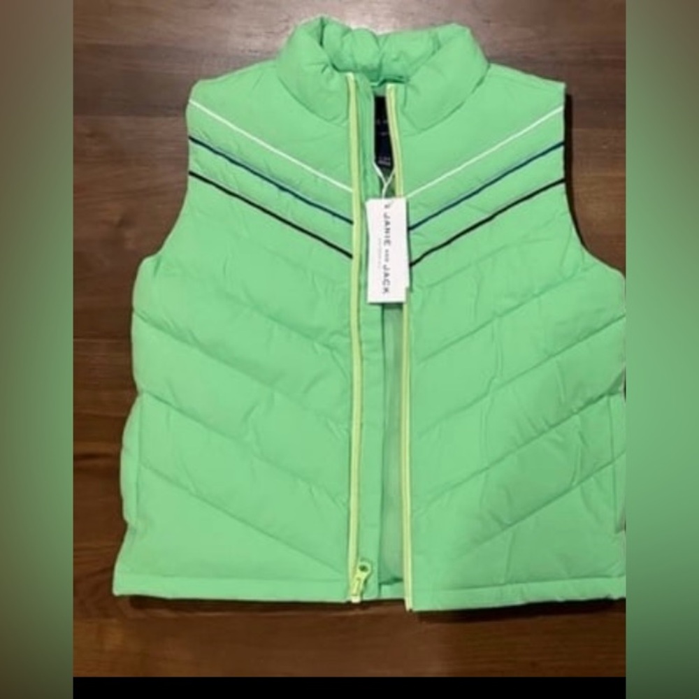 NWT-  Janie and Jack Green Puffer Jacket with Striped Detail (SIZE 7-8) - Picture 4 of 8